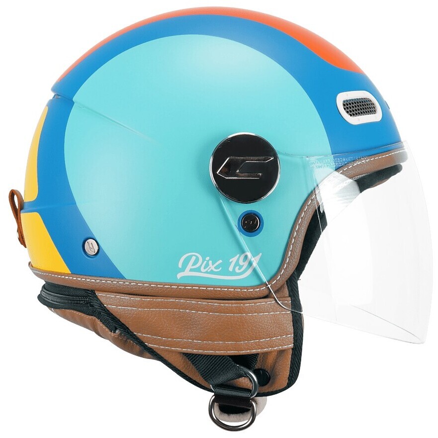 Casco Moto Jet CGM 191G PIX SPRINT Celeste Arancione opaco lunga