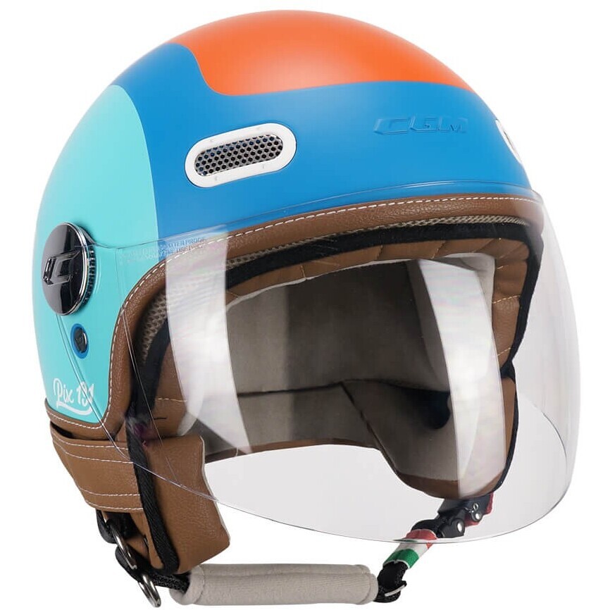 Casco Moto Jet CGM 191G PIX SPRINT Celeste Arancione opaco lunga