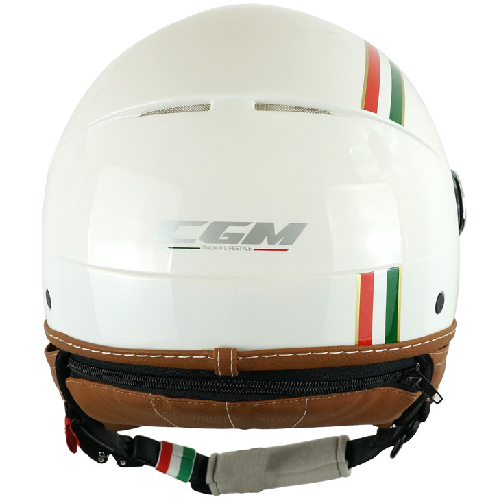 Casco Moto Jet CGM GLOBO Italia Bianco Verde Rosso Visiera Lunga