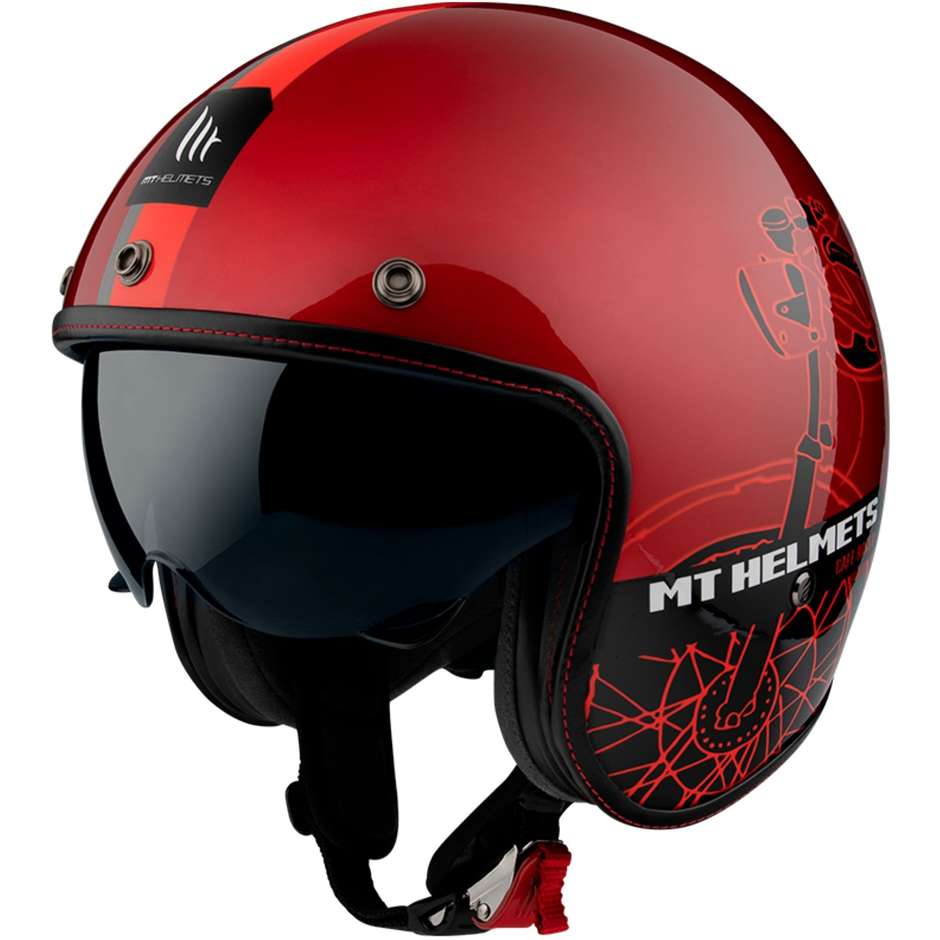 Casco Moto Jet Custom MT Helmets Le Mans 2 SV CAFE' RACER B5 Rosso Opaco