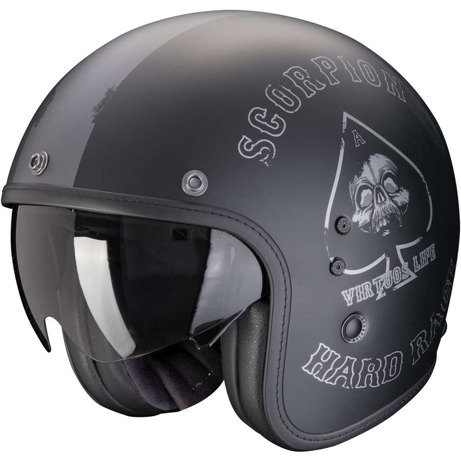 Casco Moto Jet Custom Scorpion BELFAST EVO SPADE Nero Argento