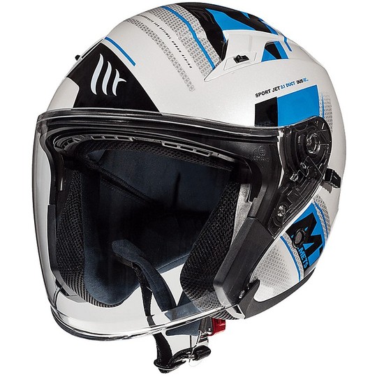 Casco Moto Jet Doppia Visiera MT Helmets AVENUE SV SIDEWAY C7 Blu Lucido
