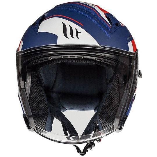 Casco Moto Jet Doppia Visiera MT Helmets AVENUE SV SIDEWAY J0 Blu Opaco Bianco