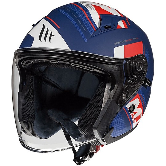 Casco Moto Jet Doppia Visiera MT Helmets AVENUE SV SIDEWAY J0 Blu Opaco Bianco