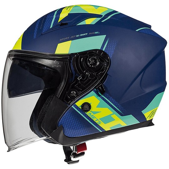 Casco Moto Jet Doppia Visiera MT Helmets AVENUE SV SIDEWAY J3 Blu Opaco Giallo