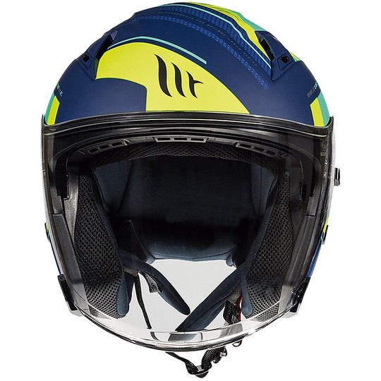 Casco Moto Jet Doppia Visiera MT Helmets AVENUE SV SIDEWAY J3 Blu Opaco Giallo
