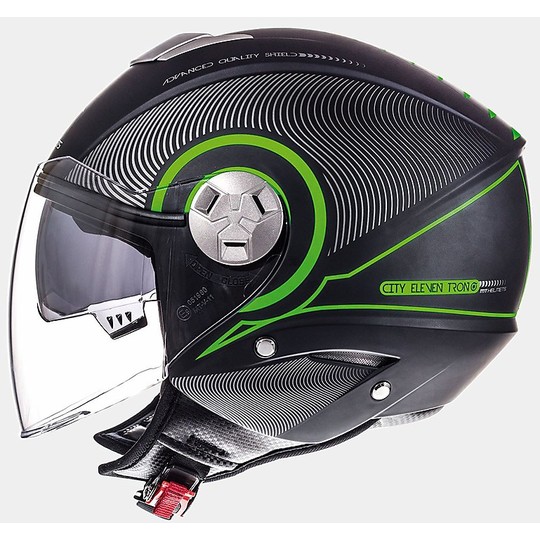Casco Moto Jet Doppia Visiera MT Helmets City Eleven Sv Tron Nero Opaco Arancio Verde Fluo