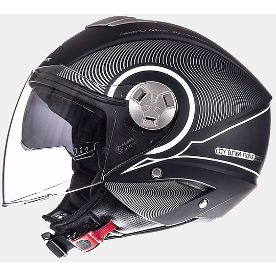 Casco Moto Jet Doppia Visiera MT Helmets City Eleven Sv Tron Nero Opaco Bianco