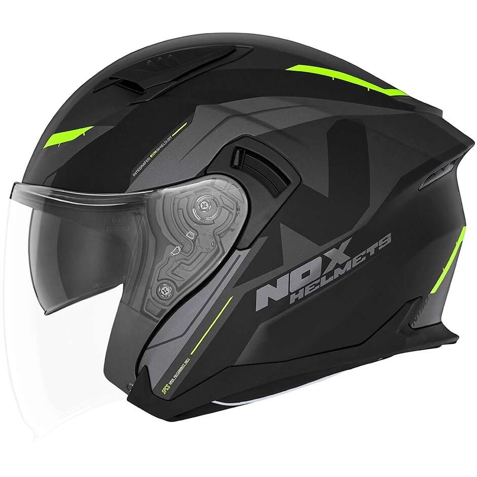 Casco Moto Jet Doppia Visiera Nox N130 Klint Nero Opaco Giallo