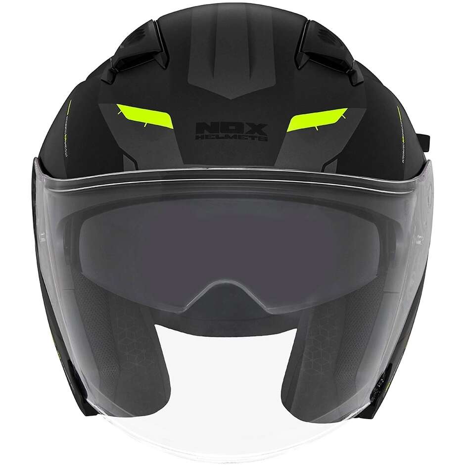 Casco Moto Jet Doppia Visiera Nox N130 Klint Nero Opaco Giallo