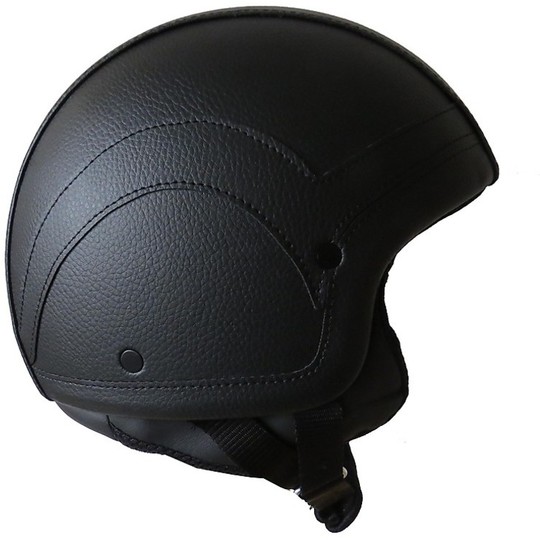  Casco Moto Jet Fashion Spirit Modello Penelope Black Rivestito In Pelle Cuciture Nere