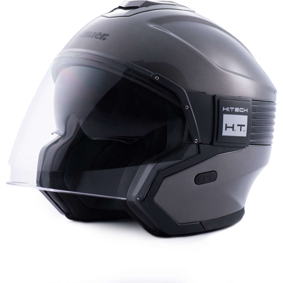 Casco Moto Jet in Fibra Blauer HACKER Titanio Nero Lucido