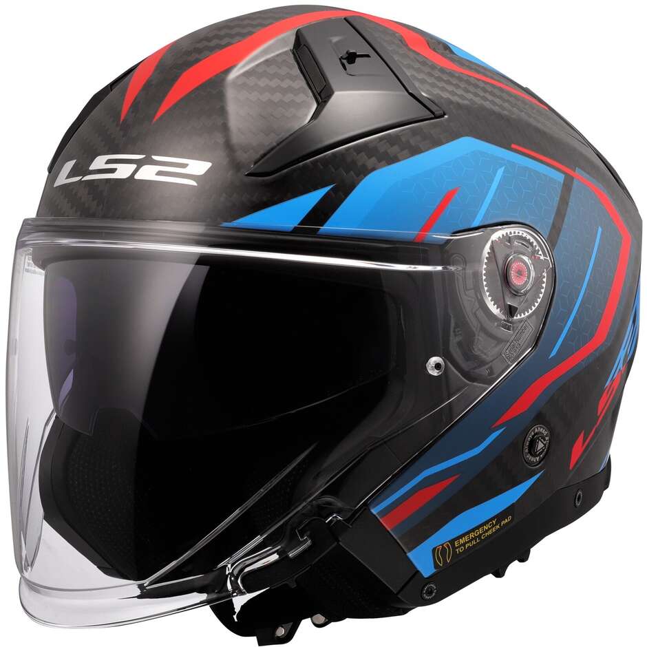 Casco Moto Jet LS2 OF603 INFINITY 2 CARBON URUS Blu Rosso