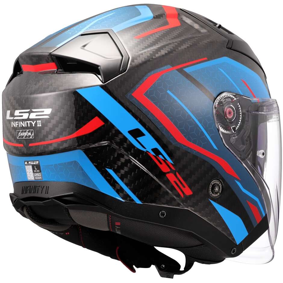 Casco Moto Jet LS2 OF603 INFINITY 2 CARBON URUS Blu Rosso