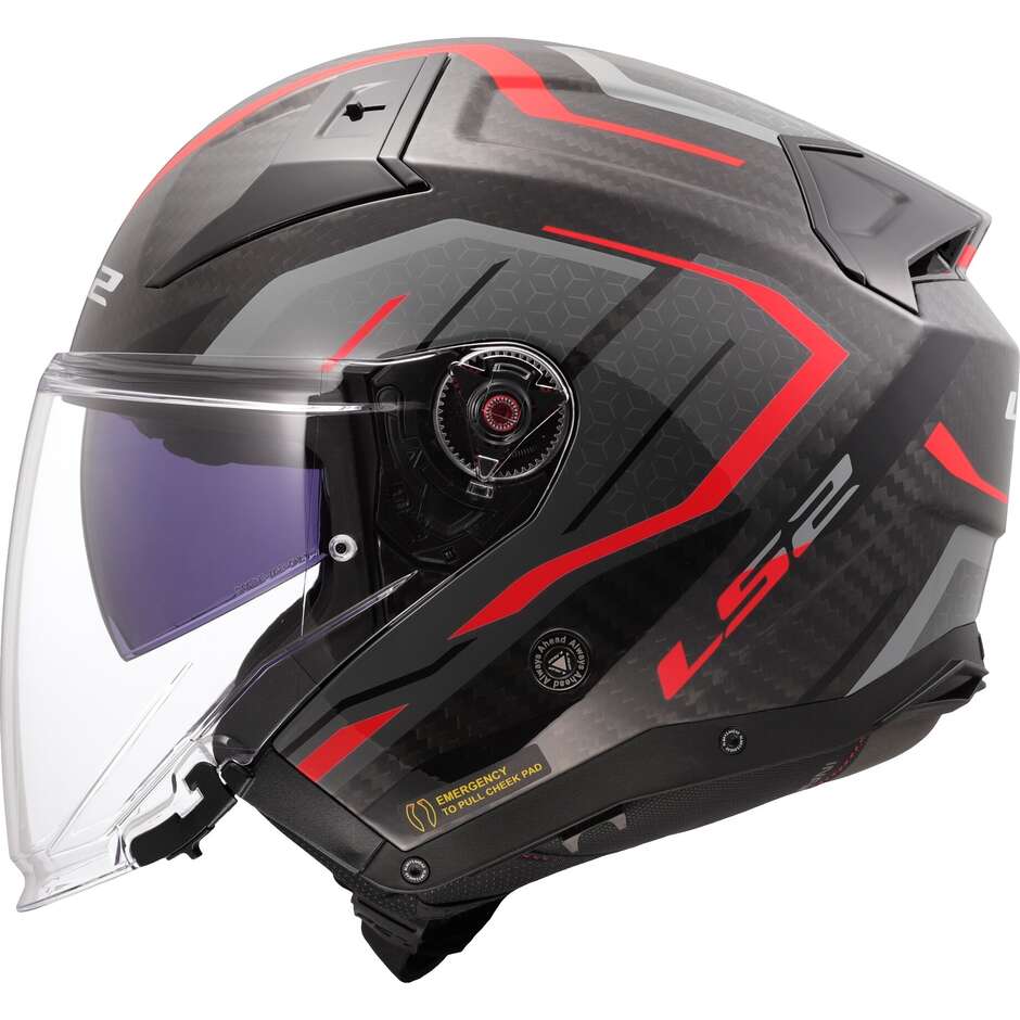 Casco Moto Jet LS2 OF603 INFINITY 2 CARBON URUS Rosso