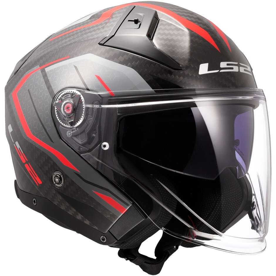 Casco Moto Jet LS2 OF603 INFINITY 2 CARBON URUS Rosso