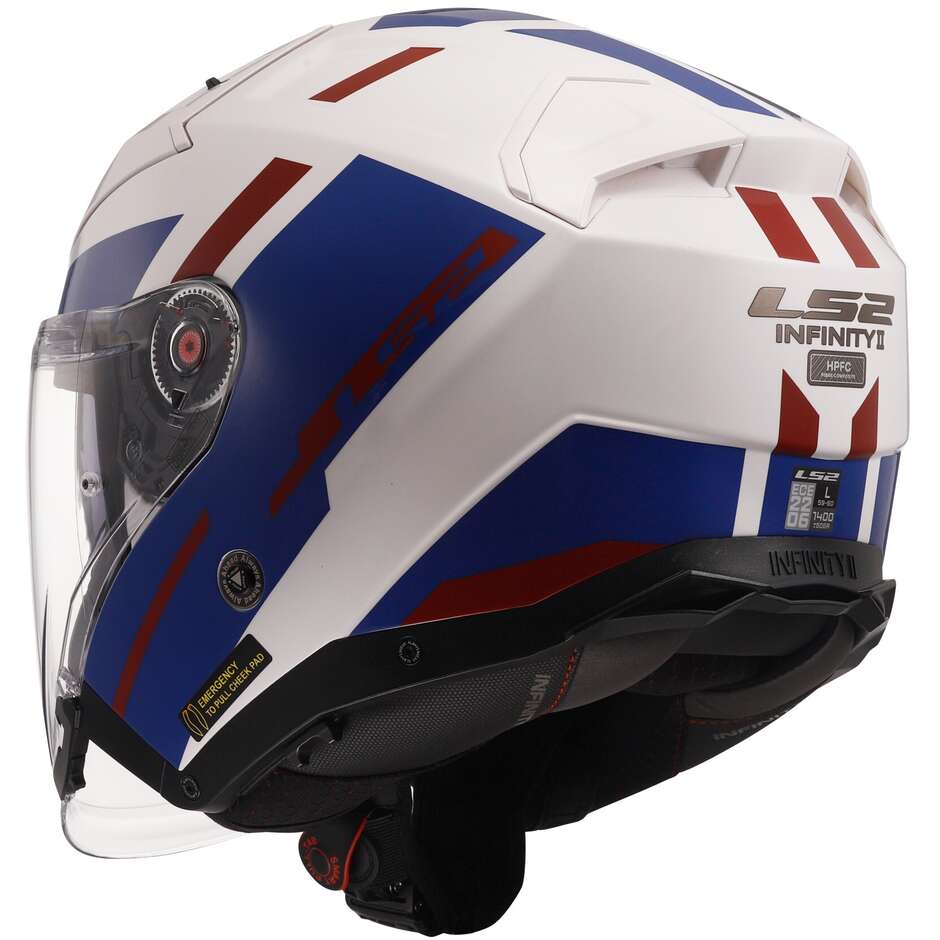 Casco Moto Jet  Ls2 OF603 INFINITY 2 FOCUS Bianco Blu Rosso
