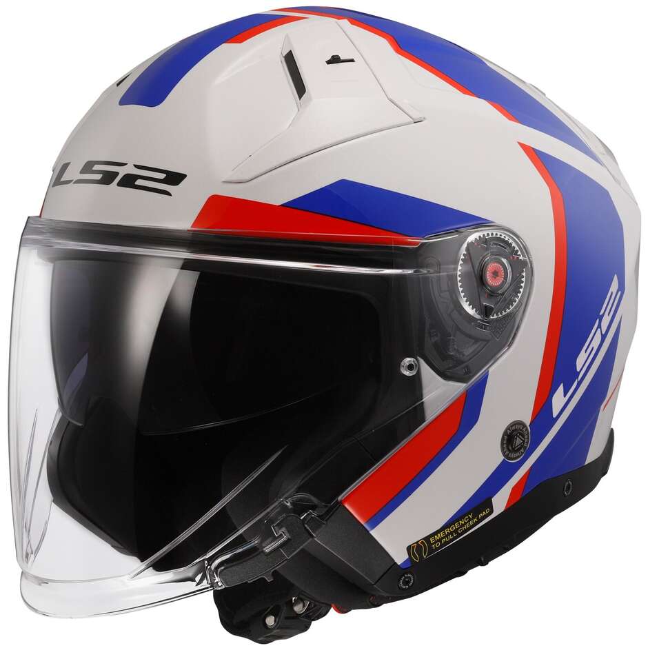 Casco Moto Jet  Ls2 OF603 INFINITY 2 FOCUS Bianco Blu Rosso