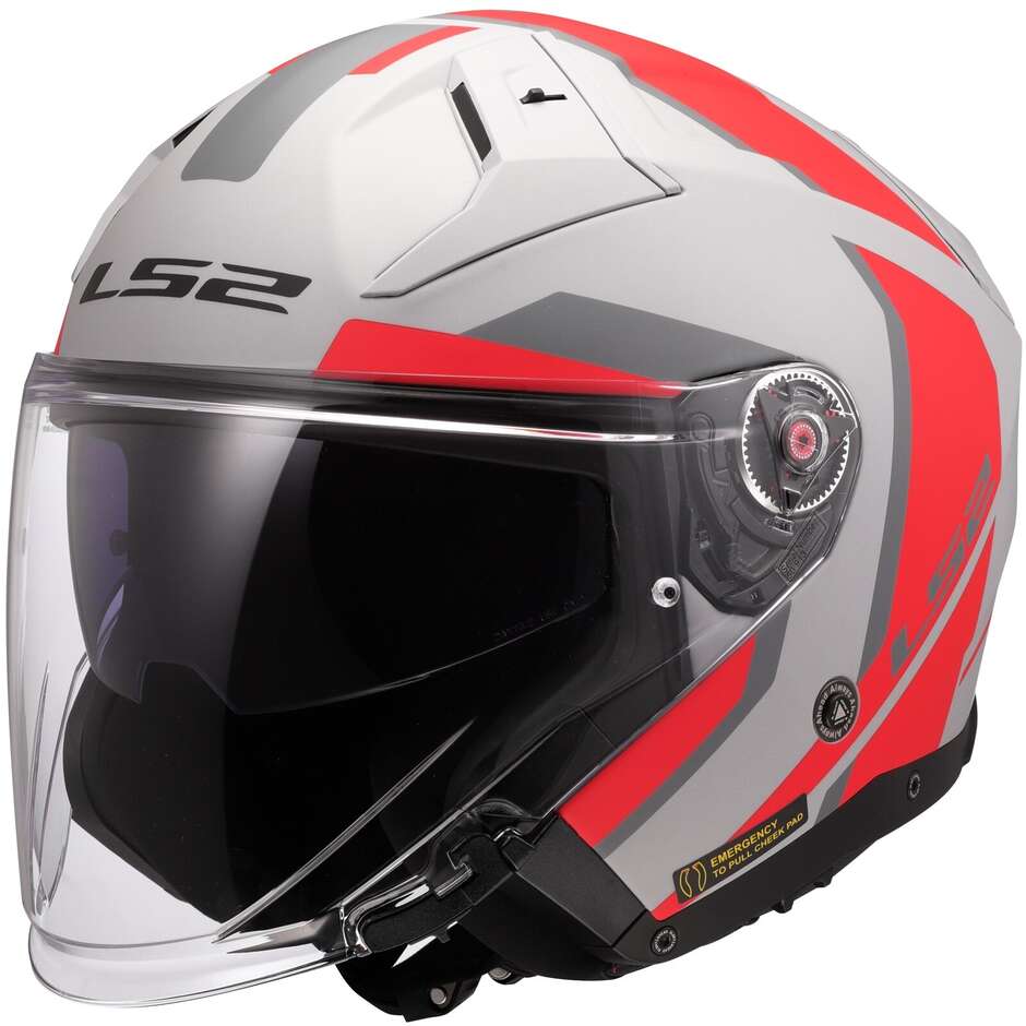 Casco Moto Jet LS2 OF603 INFINITY 2 FOCUS Grigio Rosso