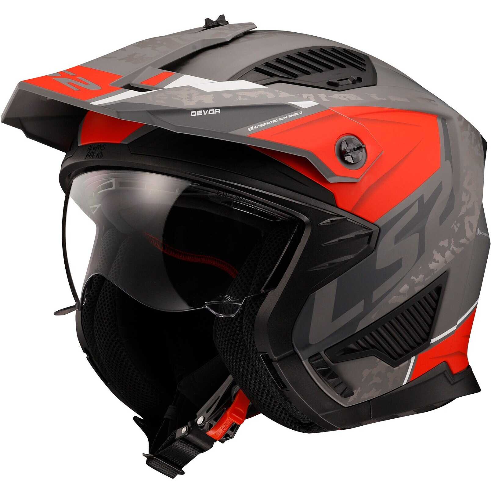 Casco Moto Jet Ls2 OF606 DRIFTER DEVOR Silver Titanio Rosso Opaco