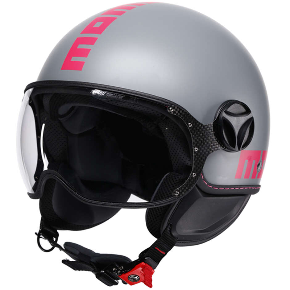 Casco Moto Jet Momo Design FGTR CLASSIC Grigio Opaco Fucsia Fluo