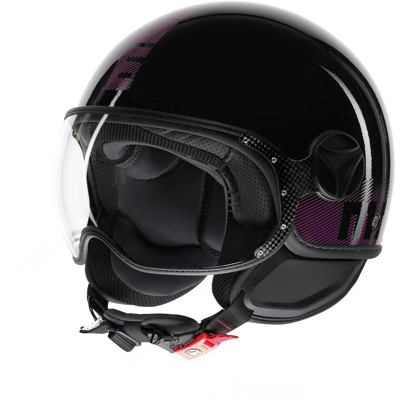 Casco Moto Jet Momo Design FGTR CLASSIC Stripes Black Fucsia