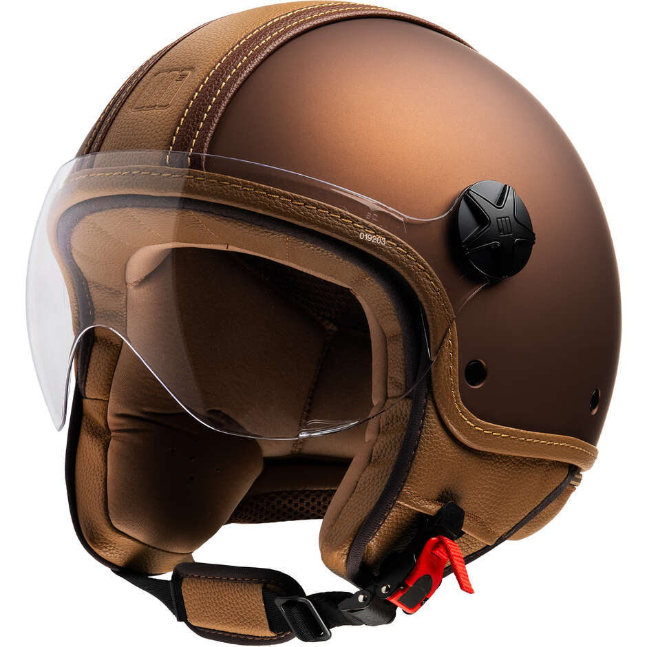 Casco Moto Jet Motocubo 722 TOP ANT Pelle Visiera Elicotterista Tabacco (22.06)