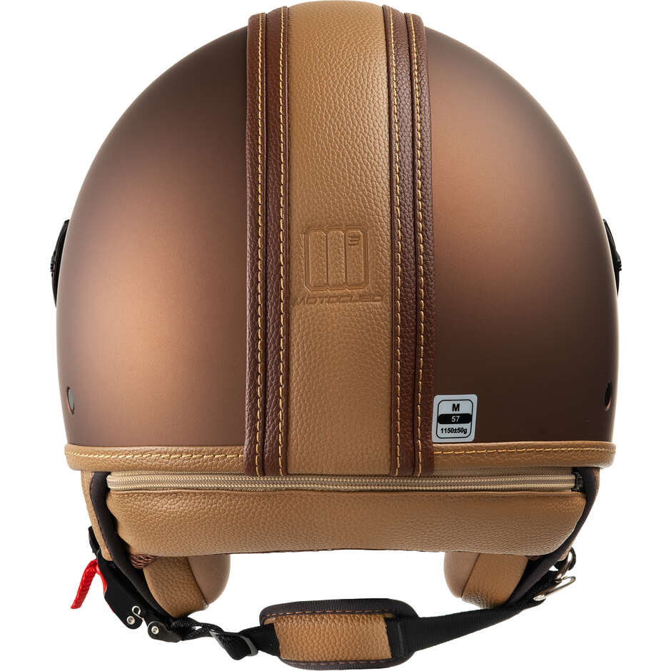Casco Moto Jet Motocubo 722 TOP ANT Pelle Visiera Elicotterista Tabacco (22.06)