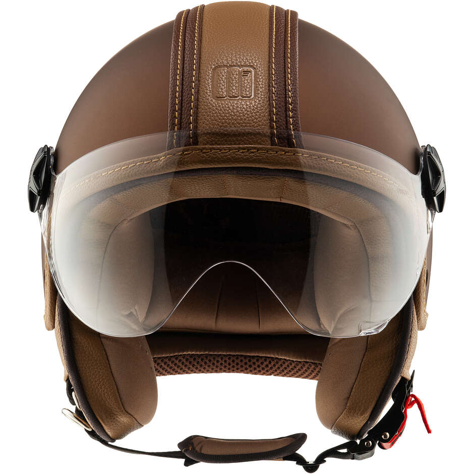 Casco Moto Jet Motocubo 722 TOP ANT Pelle Visiera Elicotterista Tabacco (22.06)