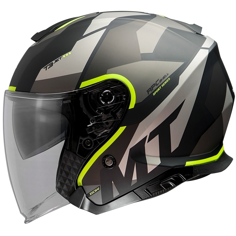 Casco Moto Jet Mt Helmet THUNDER Sv Jet BOW A3 Giallo Fluo Opaco