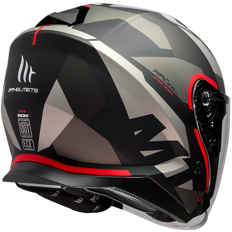 Casco Moto Jet Mt Helmet THUNDER Sv Jet BOW A5 Nero Rosso Opaco