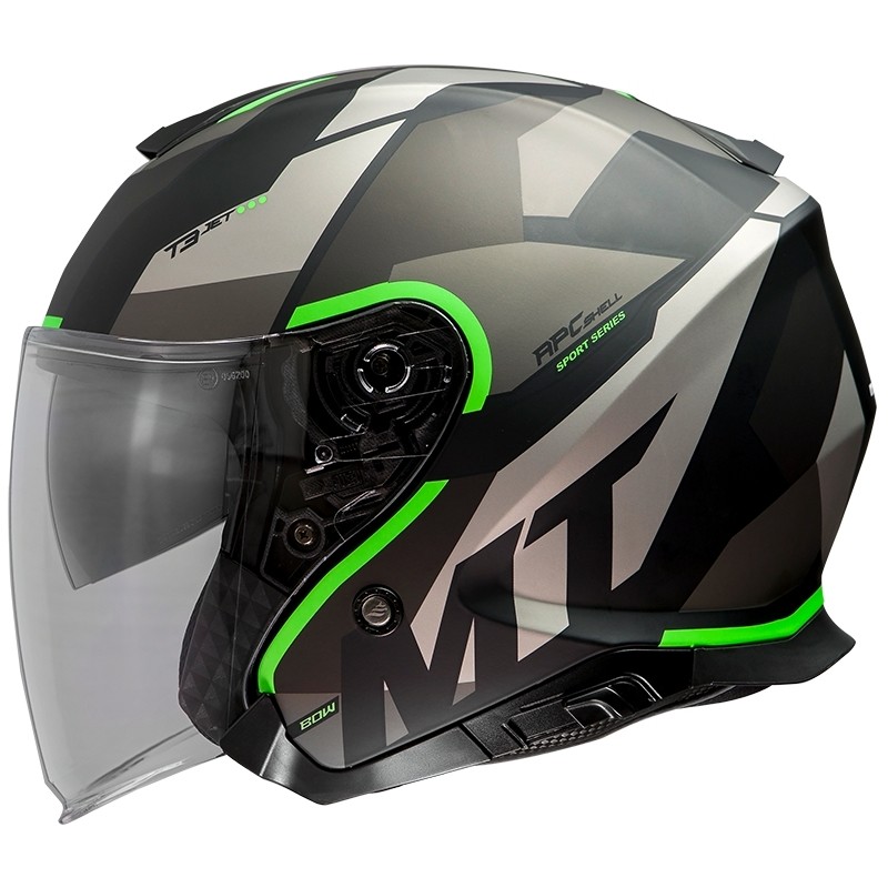Casco Moto Jet Mt Helmet THUNDER Sv Jet BOW A6 Nero Opaco Verde Fluo