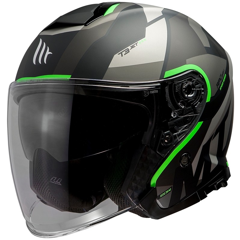 Casco Moto Jet Mt Helmet THUNDER Sv Jet BOW A6 Nero Opaco Verde Fluo