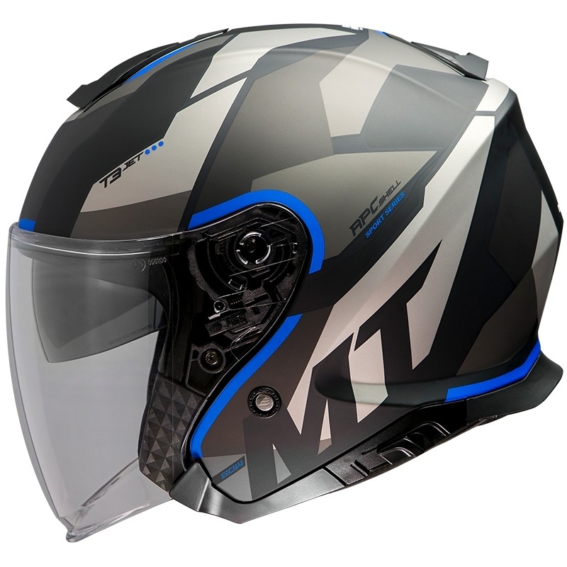 Casco Moto Jet Mt Helmet THUNDER Sv Jet BOW A7 Nero Blu Opaco
