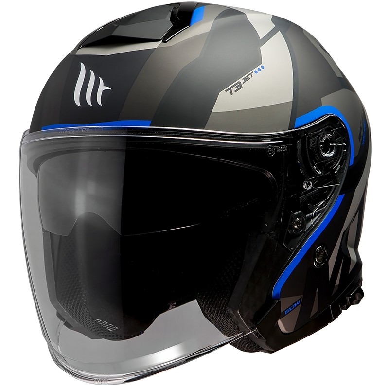 Casco Moto Jet Mt Helmet THUNDER Sv Jet BOW A7 Nero Blu Opaco