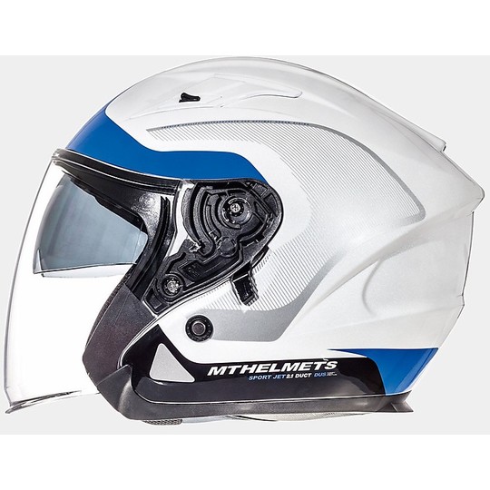 Casco Moto Jet MT Helmets Avenue SV Crossroad Bianco Blu Lucido