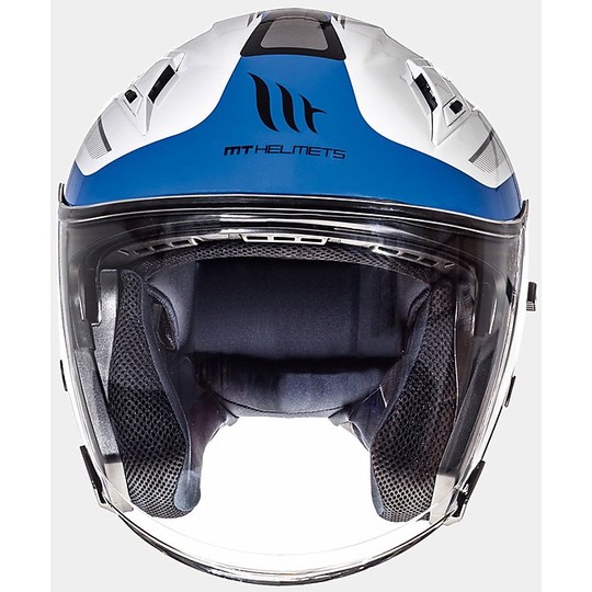 Casco Moto Jet MT Helmets Avenue SV Crossroad Bianco Blu Lucido