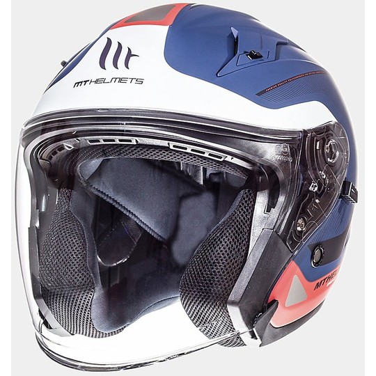 Casco Moto Jet MT Helmets Avenue SV Crossroad Blu Bianco Rosso Opaco