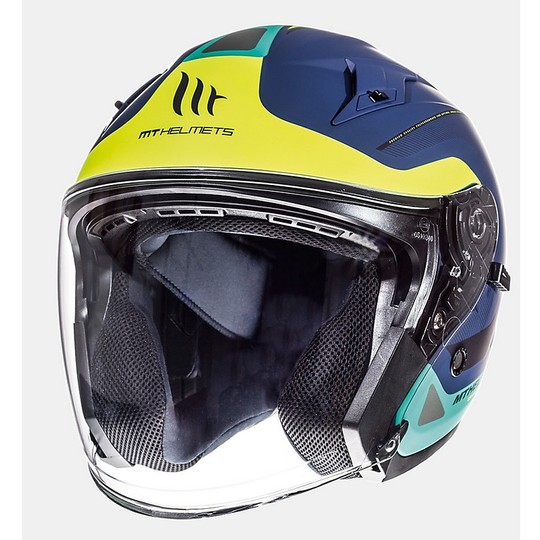 Casco Moto Jet MT Helmets Avenue SV Crossroad Blu Giallo Verde Opaco