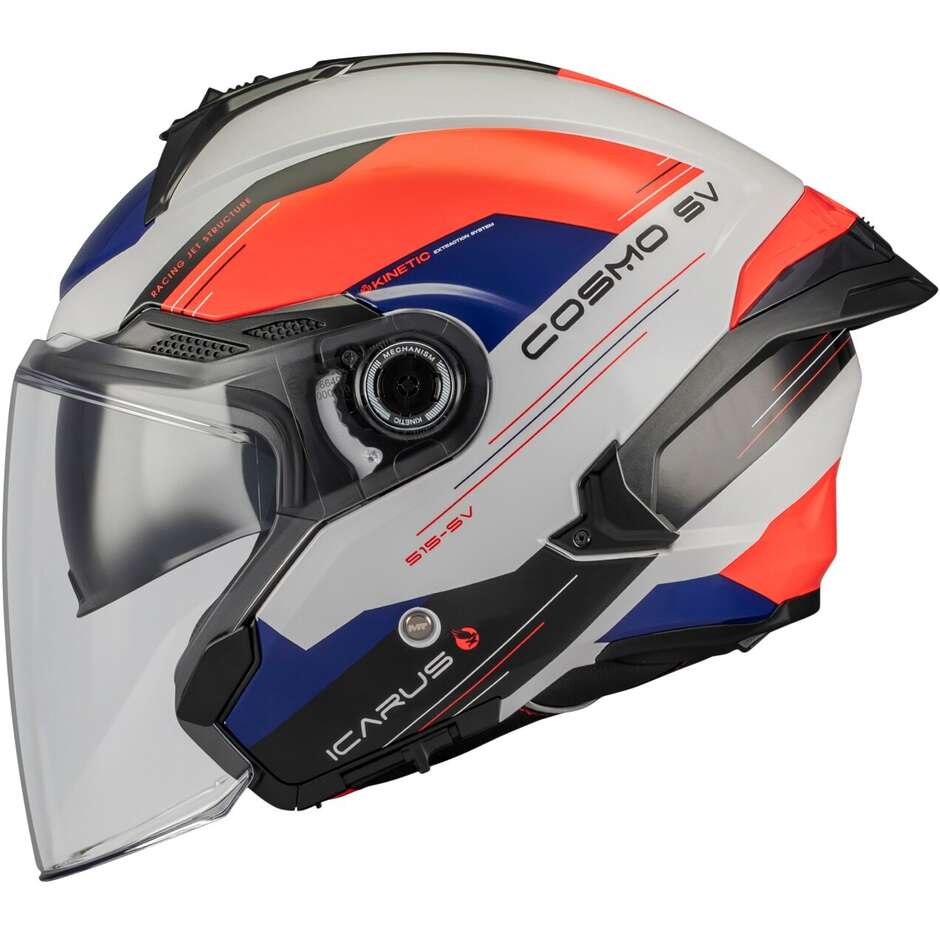 Casco Moto Jet Mt Helmets COSMO SV ICARUS A5 Arancio Grigio Blu Lucido