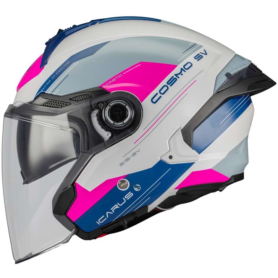 Casco Moto Jet Mt Helmets COSMO SV ICARUS A8 Grigio Blu Rosa Lucido