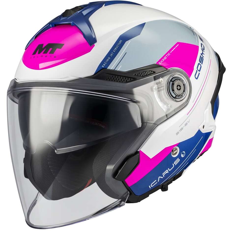 Casco Moto Jet Mt Helmets COSMO SV ICARUS A8 Grigio Blu Rosa Lucido