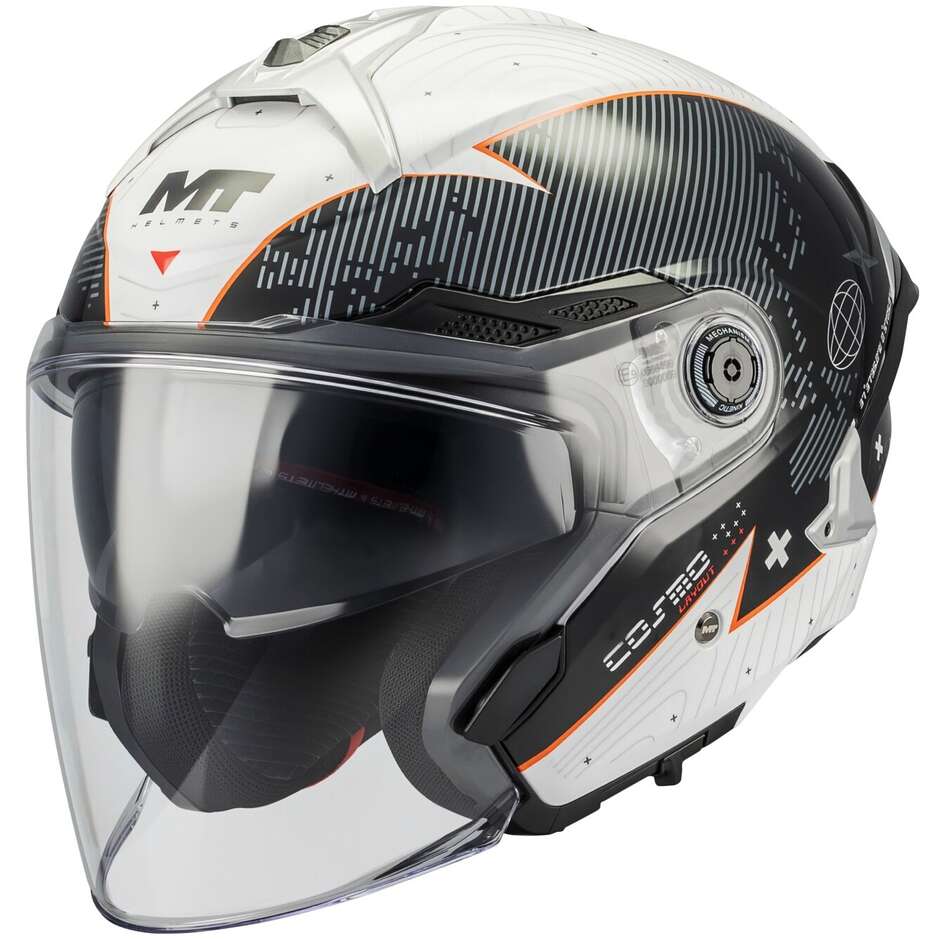 Casco Moto Jet Mt Helmets COSMO SV LAYOUT A1 Bianco Nero Arancio Lucido