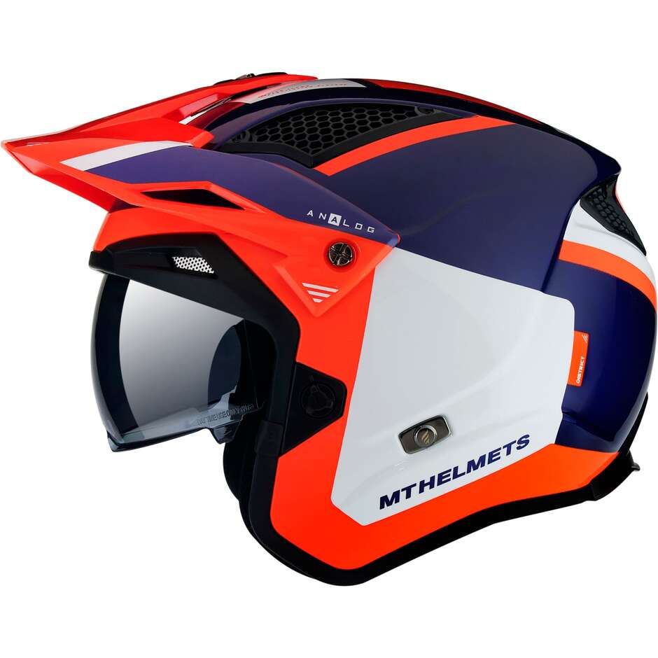 Casco Moto Jet Mt Helmets DISTRICT SV S ANALOG D5 Blu Bianco Rosso Lucido