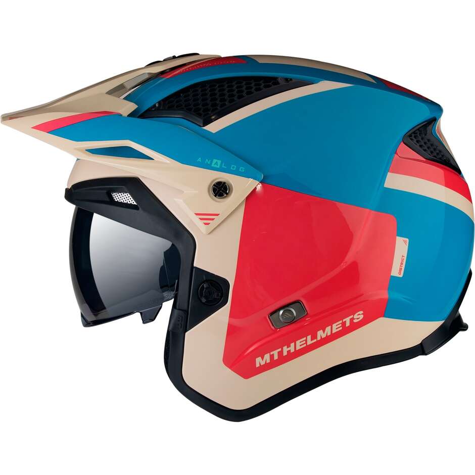Casco Moto Jet Mt Helmets DISTRICT SV S ANALOG D7 AZZURRO Beige Rosso Lucido