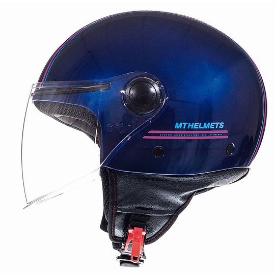 Casco Moto Jet MT Helmets STREET Entire J4 Blu Rosa Fluo