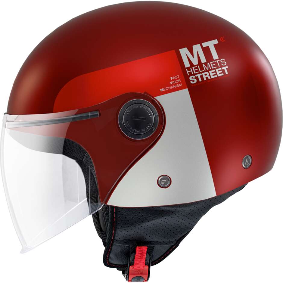 Casco Moto Jet Mt Helmets STREET S 22.06 Inboard C5 Rosso Opaco