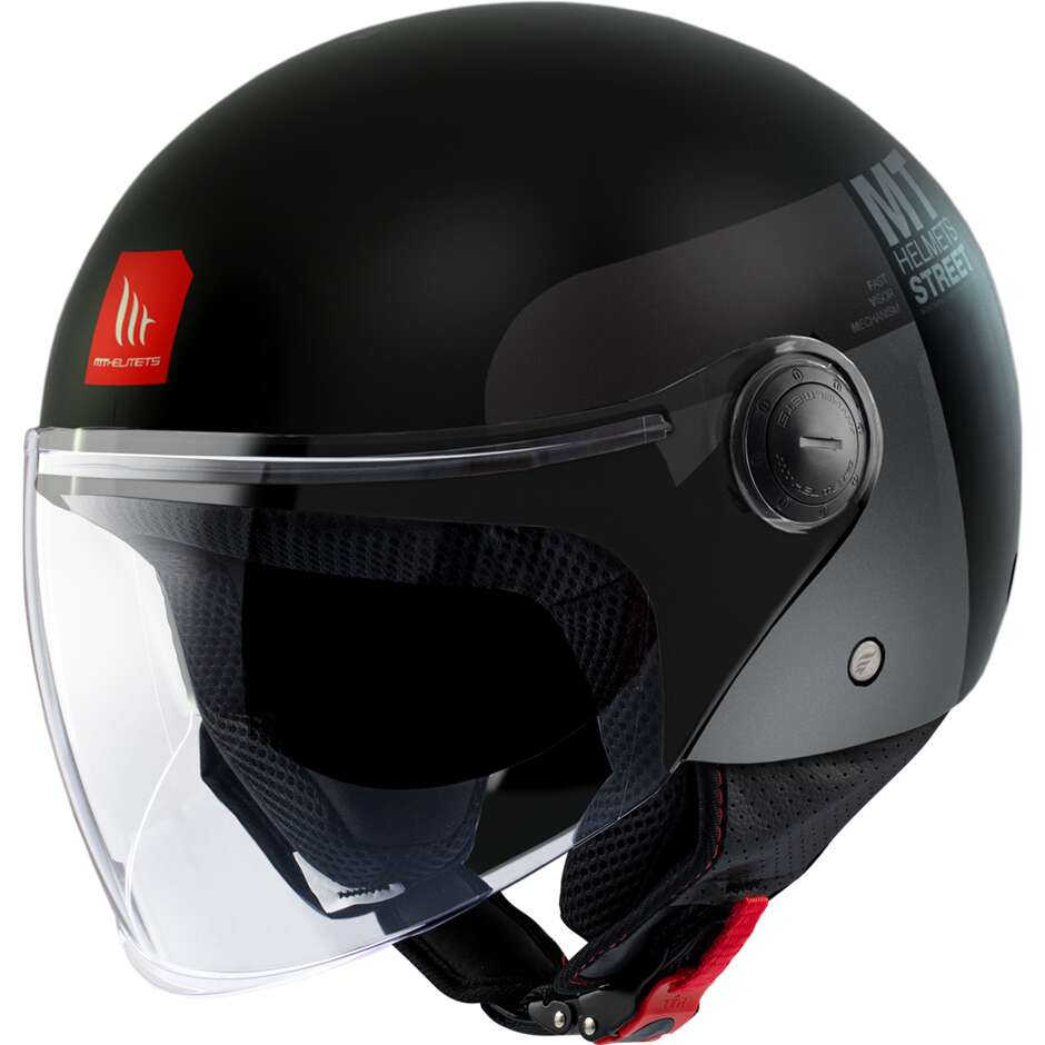 Casco Moto Jet Mt Helmets STREET S 22.06 Inboard D2 Grigio Opaco