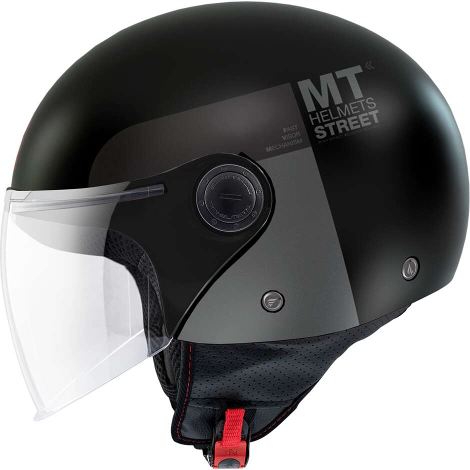 Casco Moto Jet Mt Helmets STREET S 22.06 Inboard D2 Grigio Opaco
