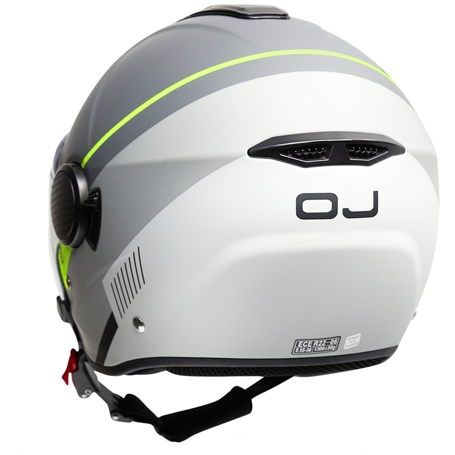Casco Moto Jet OJ VIAGGIO Grigio Giallo Stripe